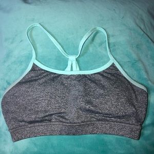 Gray and blue sports bra